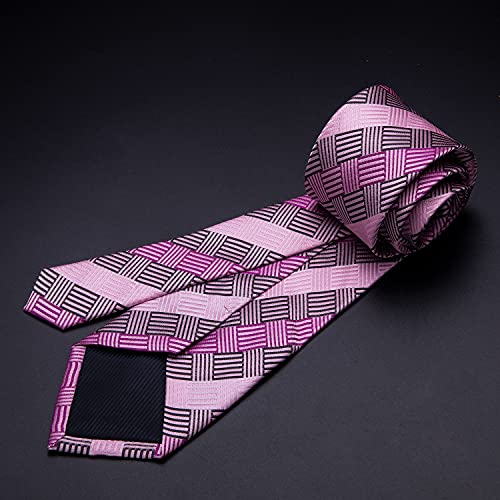Yohowa Silk Men Tie Set,Formal Business Wedding Neckties With Handkerchief Cufflink Plaid Check #TOP6
