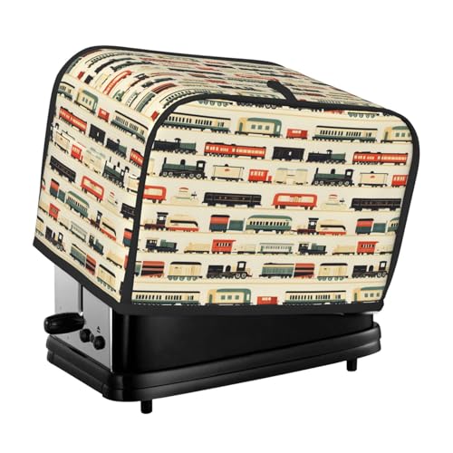 Cubierta para tostadora con estampado colorido de tren vintage, 2 rebanadas, fundas para horno tostador con bolsillos para cocina, cubierta de electrodomésticos pequeños y protección de huellas