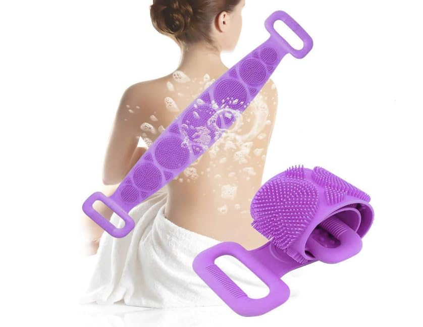 Silicone Back Scrubber Bath Brush, Pink, Exfoliating Body Brush with Dual Handles, Food-Grade Silicone Material, Manual Operation, Multi-Textured Design for Deep Cleansing-image-35