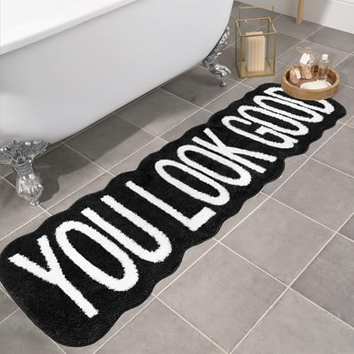 Homantic You Look GoodFun Bath Mat Long Bathroom Rug - Super Soft Funny Decor for Bedroom Non Slip Water Absorbent Cute Runner Rugs for Sink Bathtub Bedside Black 20 x 59