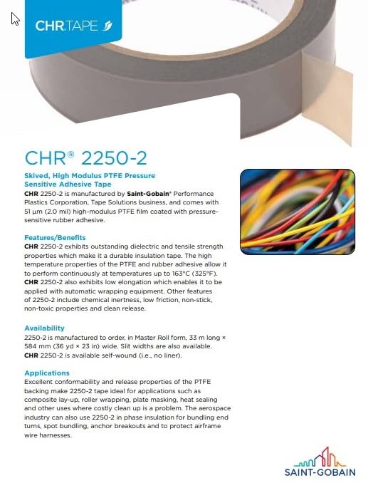 Saint-Gobain SG15-05 High Temperature PTFE Fiberglass Fabric Tape -  Industrial Tape Online Store Saint-Gobain 2250-02 削られた高弾性PTFEフィルムテープ、3.5ミル、グレー、0.75インチ x 36ヤード
