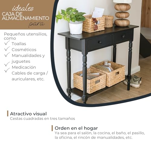 Miniatura 3 de Hmf Cesta De Almacenamiento, Juego De 3 Cestas Trenzadas De Jacinto De Agua, Cuadradas 22 26 30 Cm