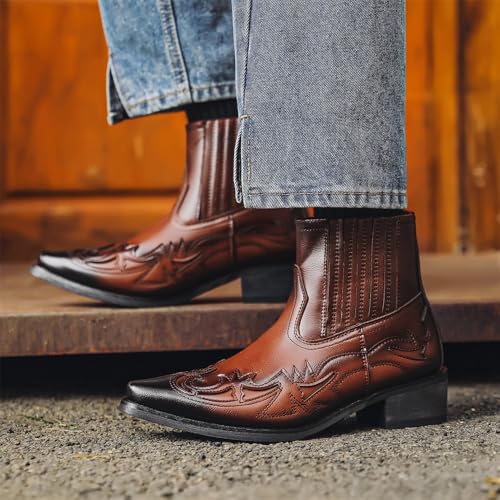 Short Cowboy Boots for Men Western Style Ankle Boots Pull on Riding Retro Style Boots3