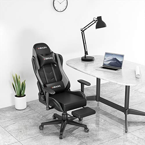 Hbada Gaming Chair Racing Style Ergonomic High Back Computer Chair with Height Adjustment, Headrest and Lumbar Support E-Sports Swivel Chair, Gray with Footrest(1-Year Warranty)