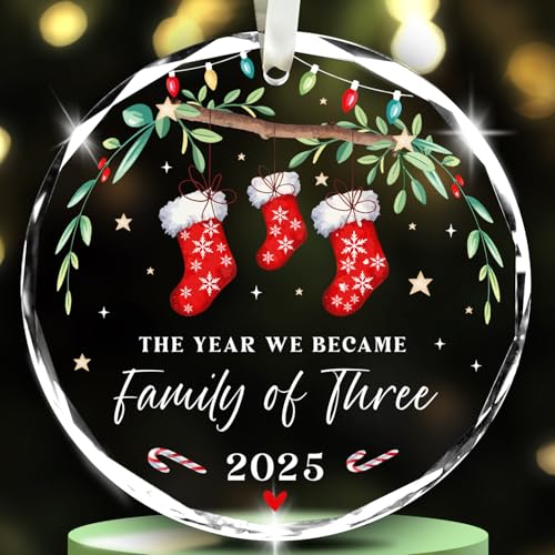 Image of NewEleven Family Ornament - Our First Christmas As A Family of Three Ornament - New Mom Gifts, New Parents Gifts, Cute Present for Newborn Girls Boys - Christmas Ornaments