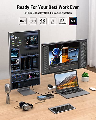Usb 3.0 Docking Station, Iviin Universal Usb Docking Station Dual Monitor 4K Hdmi And Displayport 5K, Triple Display Displaylink Usb C Dock Compatible With Usb A/C Laptop Macbook M1/M2 Dell Hp Lenovo #TOP2