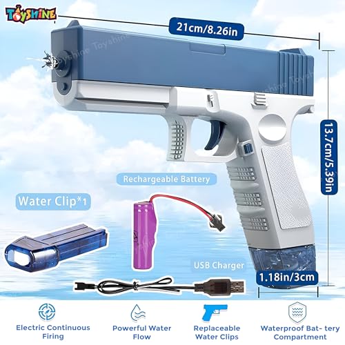 Image of Toyshine Electric Holi Water Pistol Toy Gun Rechargeable With Pressure Mechanism For Range Upto 30 Plus Feet A Powerful Squirt Guns For Kids Pool Beach Party Games And Outdoor Water Fun - Blue
