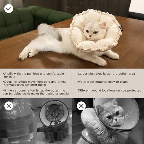 Image of H HIDREAM Soft Cat Cone Collar, Cute Adjustable Cat Recovery Collar,Elizabethan e Collar that can Protect Head and Foot Wounds,Egg White All-Season Style