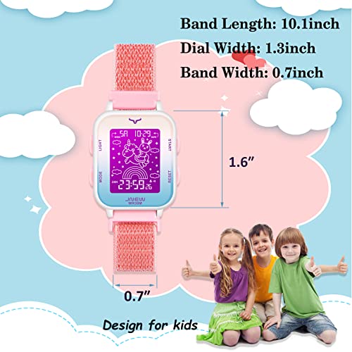 Venhoo Girls Digital Watch For Kids With Moving Unicorn Dial Outdoor Sport Woven Nylon Strap 7 Colorful Led Electrical Wrist Watches With Alarm Luminous Stopwatch For Little Girls Child-Pink #TOP5