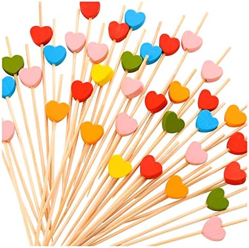300 Counts Heart Heart Toothpicks Heart Cocktail Picks, Bamboo Toothpicks Appetizers Fruit Skewers Cupcakes Sandwich Long Cocktail Picks for Valentine's Day Birthday Wedding Baby Shower