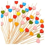 300 palillos de dientes de corazón de corazón, palillos de cóctel de bambú, aperitivos, brochetas de frutas, cupcakes, sándwich, palillos de cóctel largos para el día de San Valentín, cumpleaños, boda