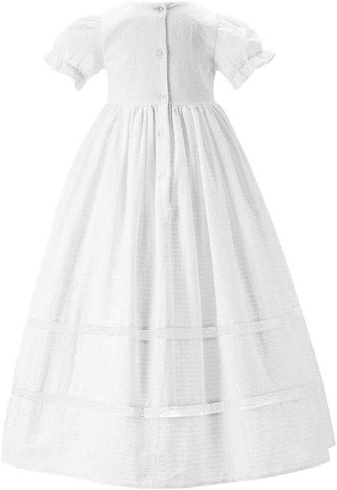 Baby Newborn Baptism Delicate Pure White Cotton Dress Gown with Bonnet for 0-15 Months