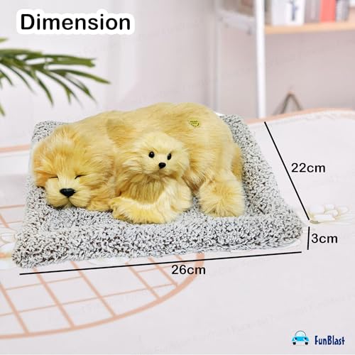Image of FunBlast Sleeping Cute Dog with Puppy - Realistic Soft & Lifelike Pet Puppy with Bed for Car Dashboard and Home Decor, Sleeping Dog Soft Toy (Light Brown)