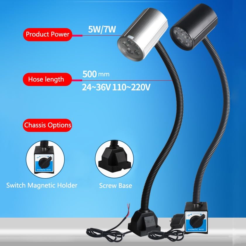 Magnetyczne światło robocze, światło maszyny do szycia, LED obrabiarka światło robocze, 24 V-36 V, 110 V-220 V przełącza silną magnetyczną podstawę, lampka biurkowa z gęsiej szyjki (kolor: