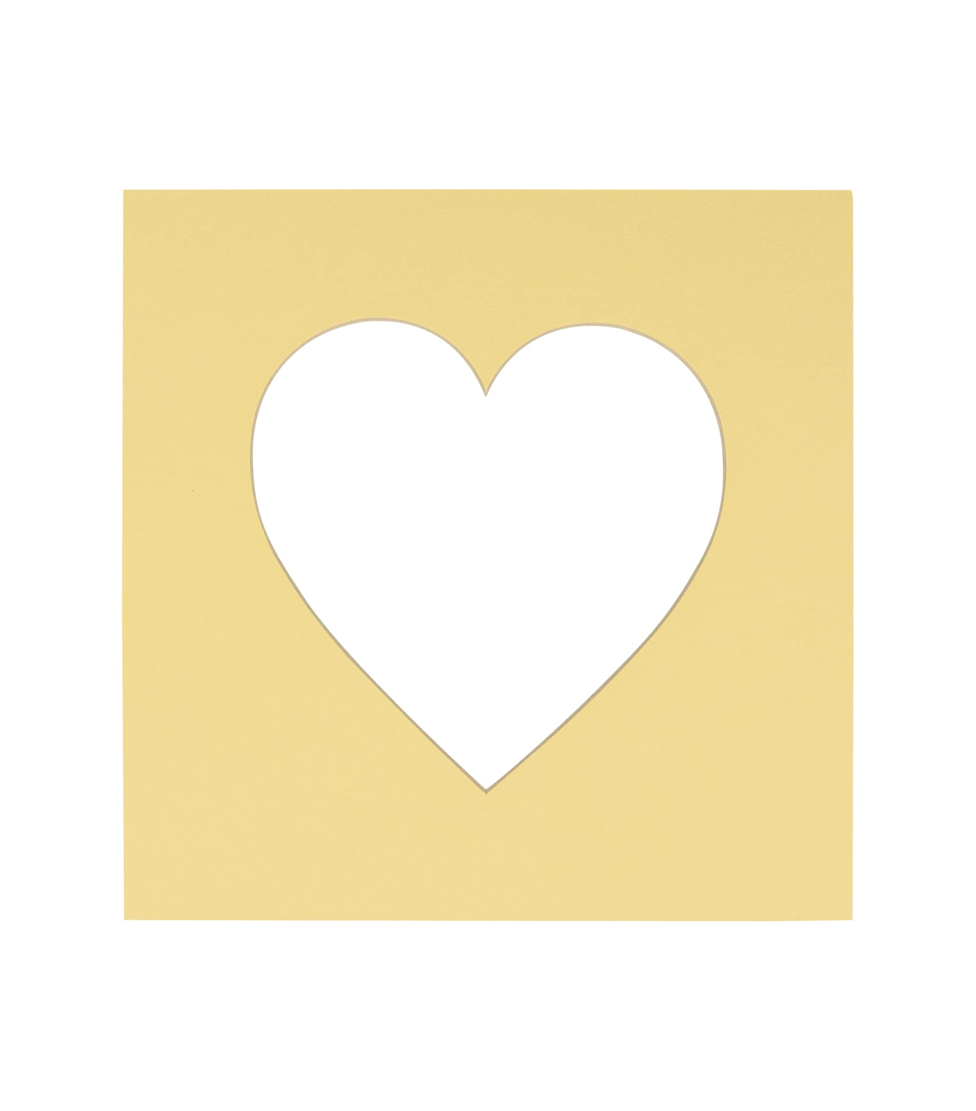 10x10 Mat Bevel Cut for 6x6 Photos - Precut Soft Yellow Heart Shaped Photo Mat Board Opening - Acid Free Matte to Protect Your Pictures - Bevel Cut for Family Photos, Pack of 1 Matboard Show Kit With