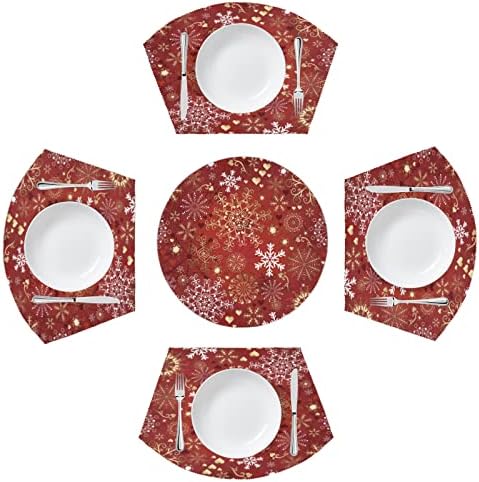 Black And White Marble Placemats for Round Table Set of 4 Heat Resistant Wedge Placemat Wipeable Washable Dinning Table Mats for Circle Table Kitchen Indoor (5 pcs)