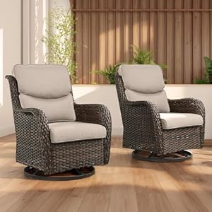 Wicker Rocking Chair Swivel Chairs 2 Piece Rocker Patio Chairs Set Rattan Rocking Chair for Outdoor Porch Deck Garden Backyard BrownBeigeSmile