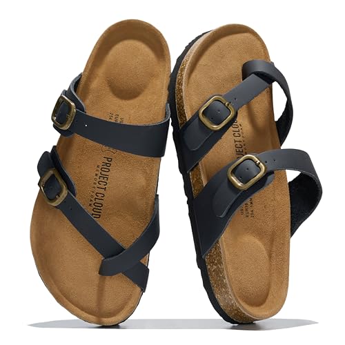Image of Project Cloud 100% Genuine Leather Womens Sandals -Lightweight Womens Slides Memory Foam Insole & Cork Footbed Sandals Women - Non-Slip Beach Essentials Summer Sandals for Women 2026 (Lian)