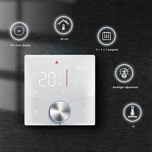 Decdeal WiFi Thermostat für Wasser Fußbodenheizung Und Gas Boiler Steuerung,kompatibel Alexa, Google Home Und Smart Life-App Fernbedienung,mit Drehknopfsteuerung Raumthermostat,2.4GH-WLAN 3A(schwarz)