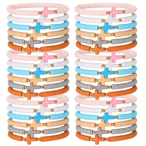 36 Pcs Silicone Cross Bracelet Bulk for Women Men Christian Jesus Prayer Beaded Bracelet Religious Faith Gifts