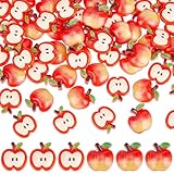 SUNNYCLUE 1 boîte de 60 cabochons en forme de pommes, de fruits, de 2 styles, en résine 3D, rouge mignon, à dos plat, imitation pommes, tranches de fruits doux, cabochons pour bijoux, art, pinces à
