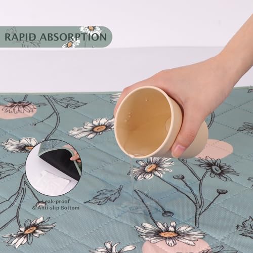 Image of IEUUMLER Washable Pee Pads for Dogs, 2 Pack Non-Slip & Waterproof Pack Whelping Pad, Reusable Washable Puppy Potty Training Pad with Fast Absorbent for Playpen EU007 (Green Daisy, 24 inchX18 inch-2pcs)