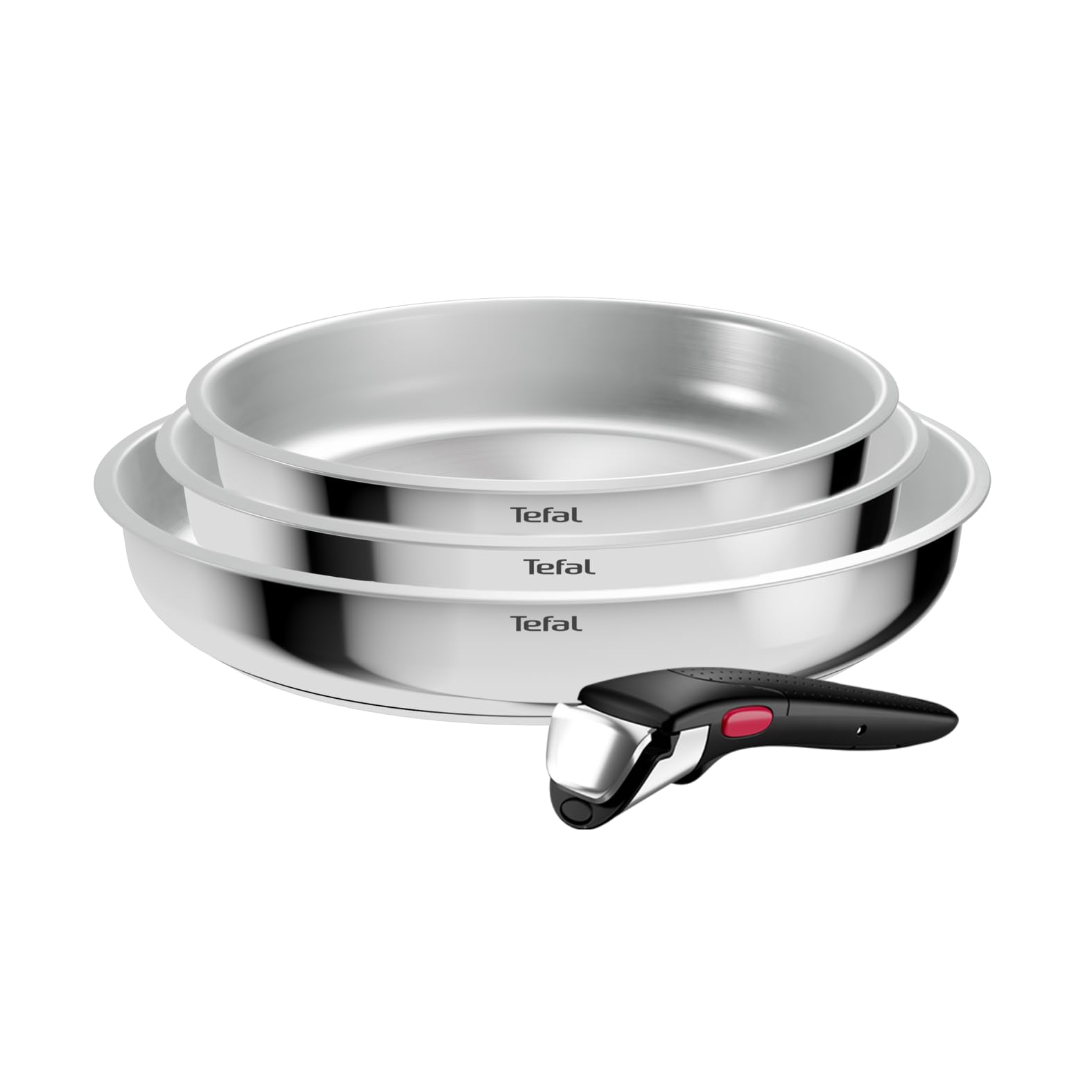 Tefal Ingenio Comfort Max 4-tlg. Pfannen-Set, unversiegelt | extrastarker Boden, platzsparend, für alle Herdarten, sicherer Griff, mühelose Reinigung, Edelstahl, L968S434