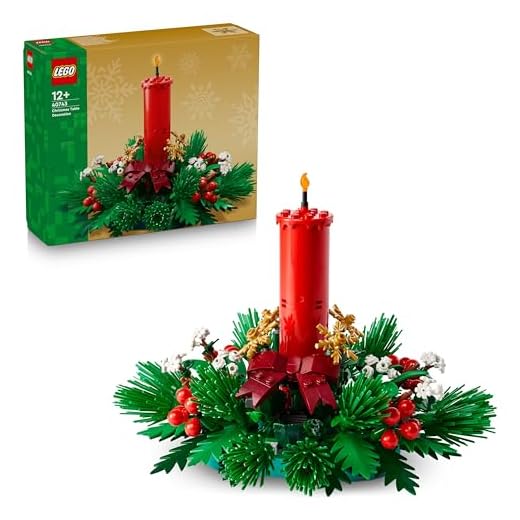 LEGO Decorazione da Tavolo Natalizia - Candela Rossa Giocattolo da Esposizione con Bacche, Stelle e Fogliame - Attività per la Famiglia - Regalo Natalizio per Bambine e Bambini da 12 Anni - 40743