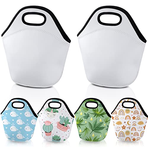 6 Pcs Sublimation Blank Neoprene Lunch Bags Diy Reusable Lunch Box Thermal Insulated Pouch Foldable Food Carry Case Handbags Tote With Zipper For Women Adults Work Outdoor #TOP23