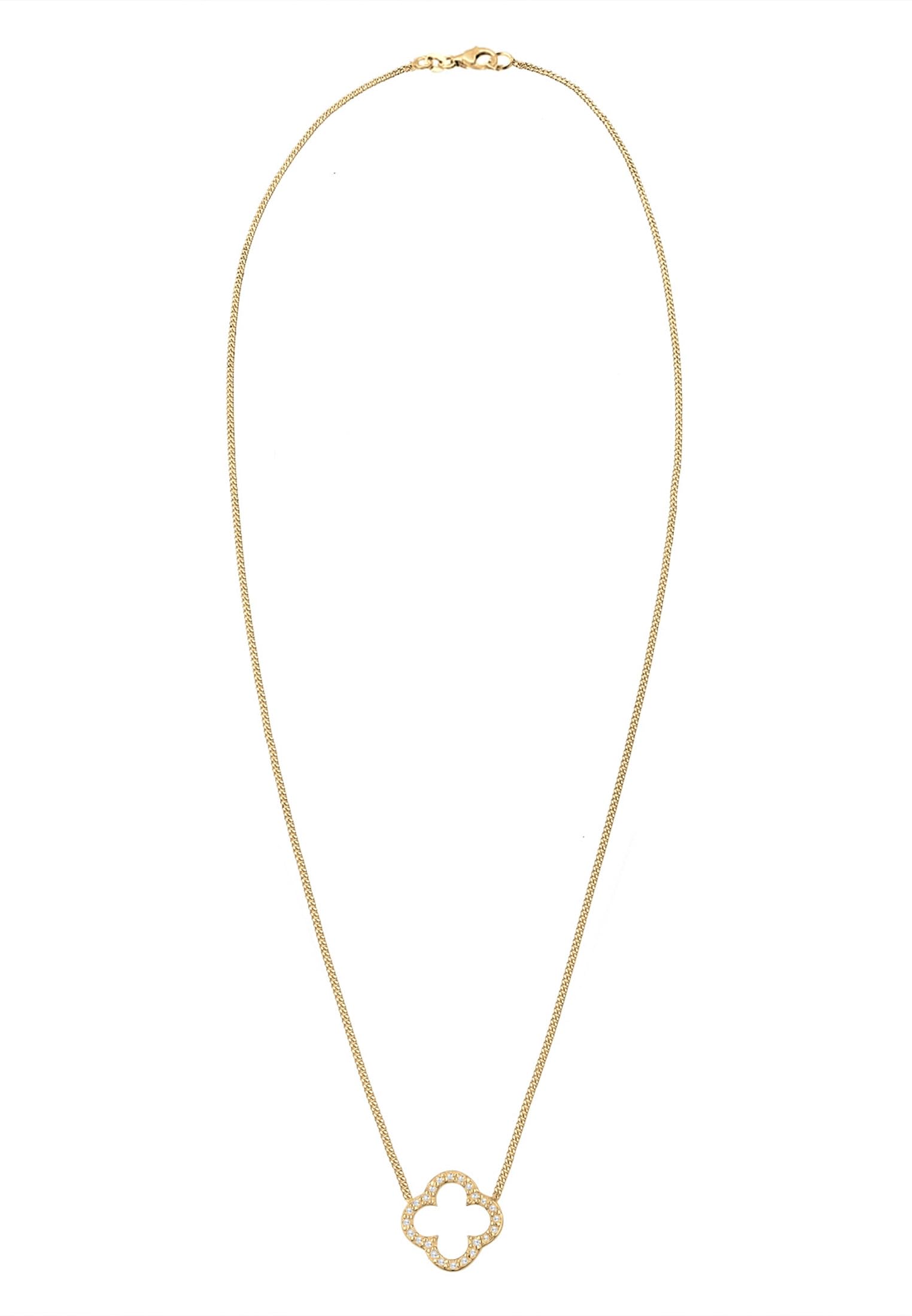 Elli Halskette Damen Kleeblatt Anhänger Elegant Glück mit Zirkonia | Kristallen 925 Silber Vergoldet