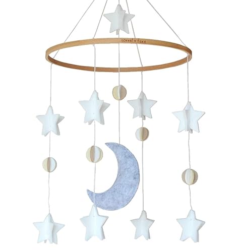 Móvil para cuna  Móvil colgante de madera para cuna, decoración de guardería para niños y niñas, regalo perfecto para ducha, luna y estrellas (gris,