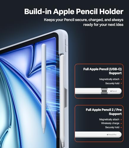 Image of TORRAS Ostand K1 Guardian for iPad Pro 13 inch Case 2025 M5 & 2024 M4, Ultra Stable Stand, Multiple Adjustable Viewing Angles, Slim Protective Kickstand iPad Pro 13 Case with Pencil Holder, White