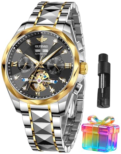 Image of OLEVS Men Automatic Watch Diamond Skeleton Mechanical Original Luxury Self Winding Wrist Watch for Men