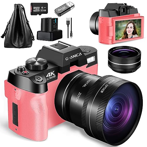 Fotocamera 4K 48MP Per Vlogging – Schermo Ribaltabile, Grandangolo E Macro, Con Scheda 32GB (rosa) - 2