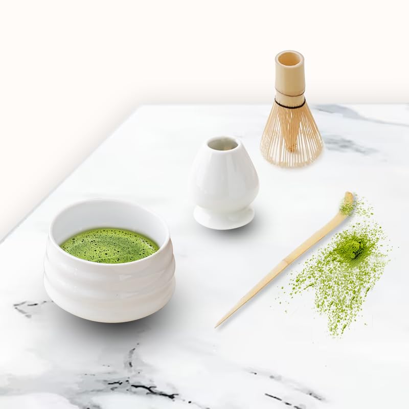 Jinou Matcha Set Made With Natural Bamboo And Premium Quality Ceramic – Matcha Whisk For Mixing The Matcha Tea (4 pcs set)