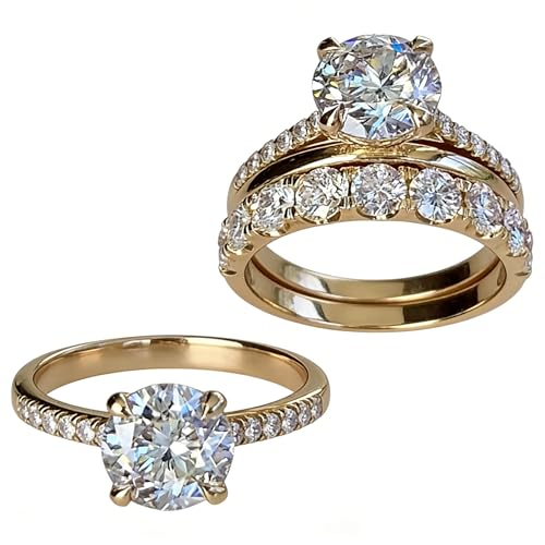 Gixaxak Gold Plated 3 PCS 925 Sterling Silver Stackable Engagement Rings Set Cubic Zirconia Eternity Bands Wedding Promise Rings Halo Wedding Engagement Promise Eternity Rings for Women 8