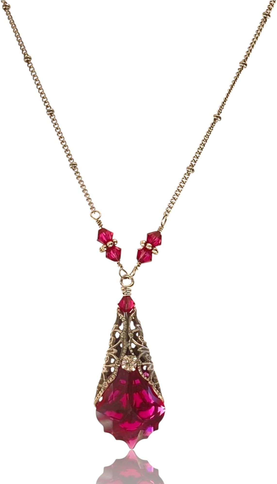 HisJewelsCreations Baroque Crystal Filigree Pendant Necklace with Womens Jewelry Gift Box for Holidays