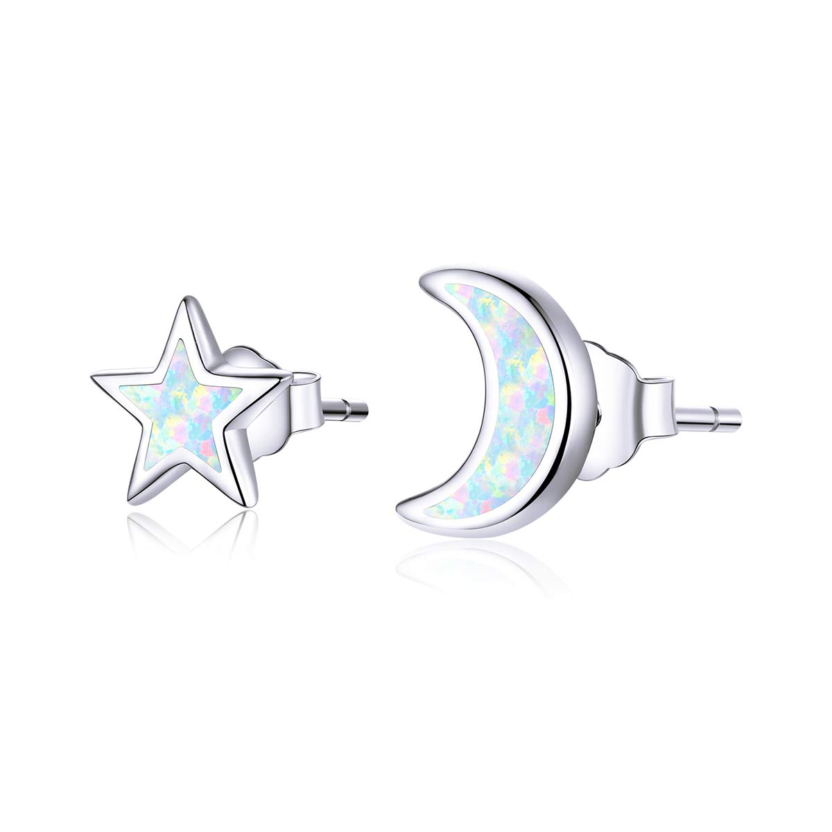 Hypoallergenic Earrings for Girls Sterling Silver Moon Star Opal Earrings Gifts for Teenage Girls