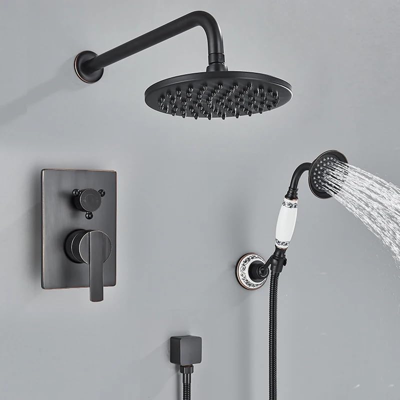 Douche à effet pluie en bronze noir avec mélangeur en laiton rétro
