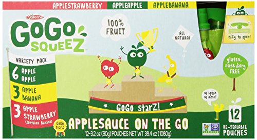GoGo squeeZ Applesauce on the Go, Variety Pack (Apple/Banana/Strawberry), 3.2 Ounce (12 Pouches)
