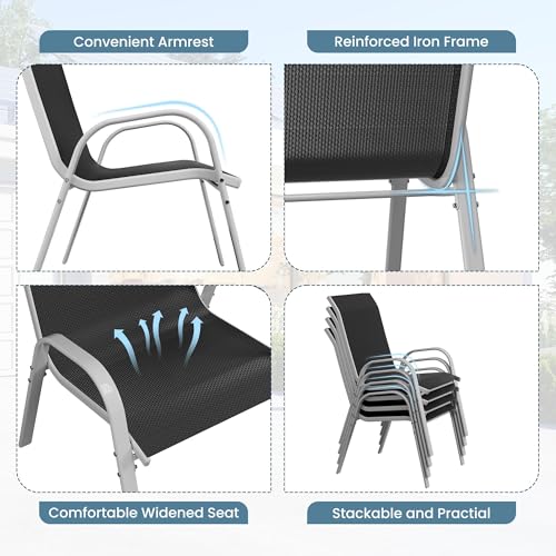 Image of Amopatio Patio Chairs Set of 6, Stackable Outdoor Dining Chairs for All Weather, Silver Frame Outdoor Chair Garden Furniture for Backyard Deck(Black)