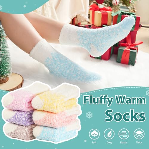Image of floconssy Fuzzy Socks for Women Gifts, Fluffy Cozy Plush Soft Slipper Socks for Fall Winter Christmas Warm Home 5 /6 Pairs