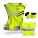 EvoLike Reflective Vest of Unique Design for Running Walking Cycling Jogging Motorcycle with Pocket + 4 High Visibility Wristbands + Bag (Fluorescent Yellow, Size S/M)
