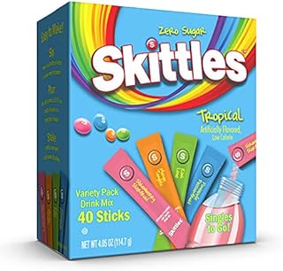 Skittles Singles To Go Tropical Flavors Variety Pack, Powdered Drink Mix, Includes 4 Flavors, Strawberry Starfruit, Mango Tangelo, Kiwi Lime, Pineapple Passionfruit, 40 Count