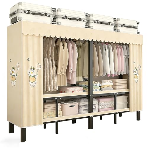 Penderie Métal Avec Housse,Armoires Pliable En Tissu Avec Housse 360° Fully Sealed,Porte-Vêtements Portable Avec Barre De Suspension Et Étagères,Étagère...