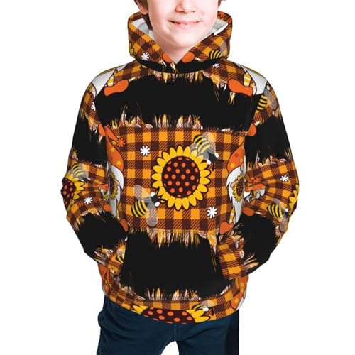Sunflower Gnomes and Bees Kids Pullover Hoodies Boys Sweatshirts Girls Athletic Clothes with Pocket2