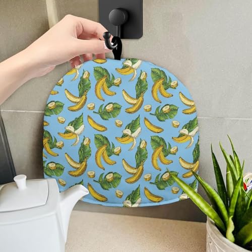 Image of Tea Cozy Yellow Banana Print Creative Insulated Tea Cosy Extra Thick Home Kitchen Decoration Creative Gifts Dust Teapot Cover Kitchen Accessories for Travel