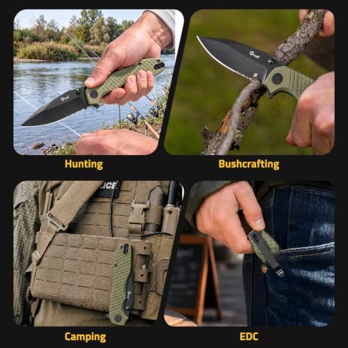 CVLIFE Folding Serrated Pocket Knife, 3.26" 14C28N Steel Blade, OD Green - image 8
