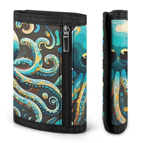 Abstract Octopus Slim Wallets for Men Money Clip Card Holder Wallet Men's Trifold Wallet And Coin Pocket3