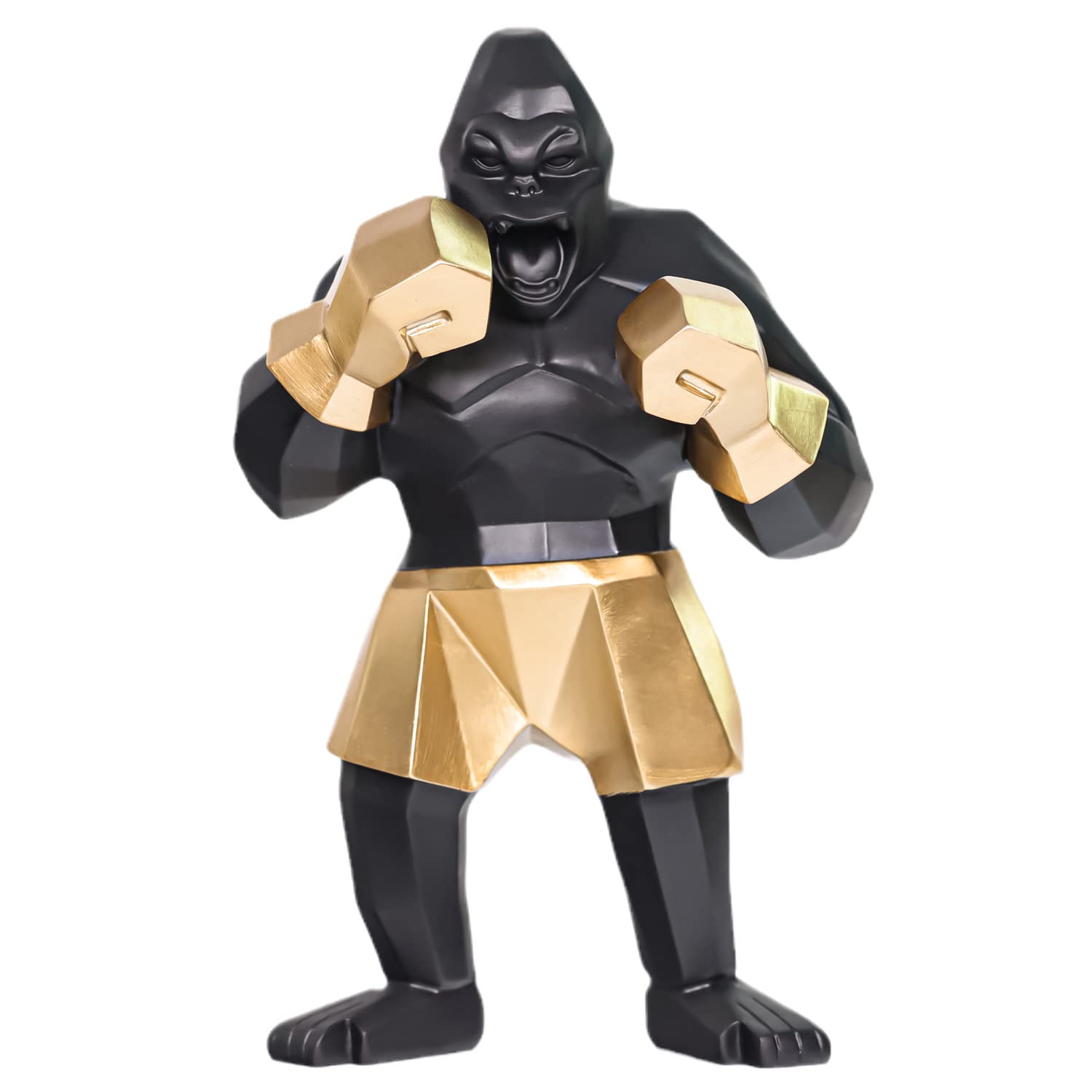 ARTLOVIN Esculturas creativas de boxeo King Kong a la moda, figuras de personajes de animales de gorila orangután, 25 cm, decoración del hogar, sala de estar, regalos (dorado)